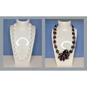 Beaded Statement 2 Necklaces Flower Accent Chunky Costume Jewelry Adjustable 2x